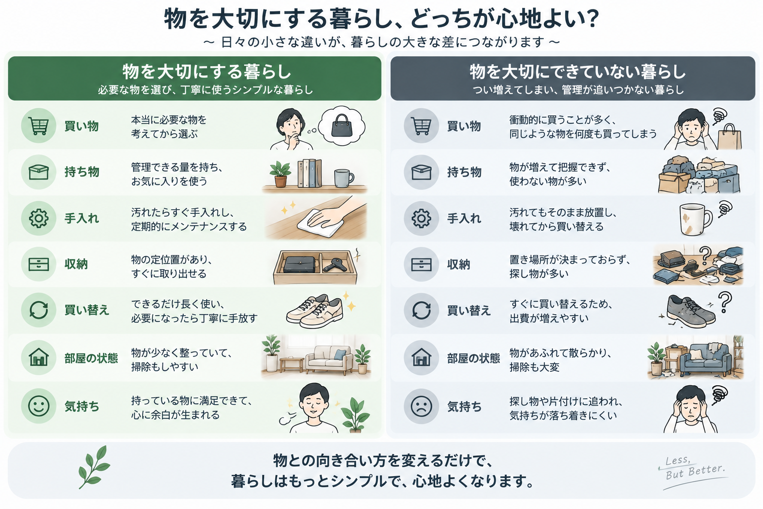物を大切にする暮らし比較図